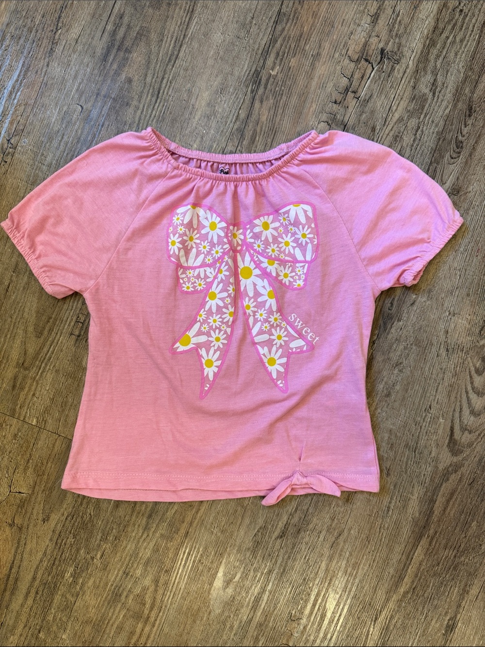 Girls' Pink Daisy Bow Short Sleeve Tee